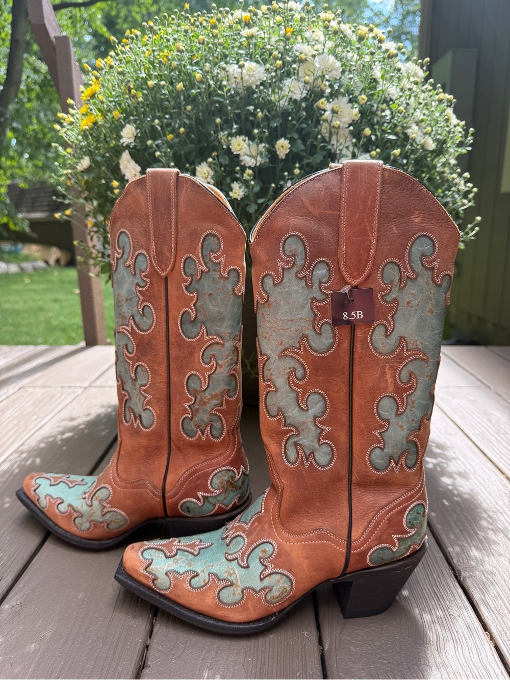 NWT J.B. Dillon Reserve Turquoise Leather Cowboy Boots Women 8.5 B Inlay Western